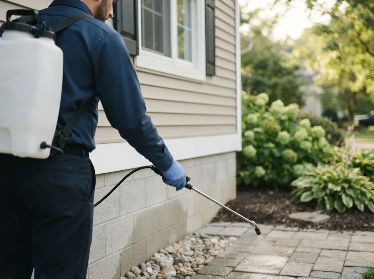 Pest control technician inspecting a home in Cross Plains, WI